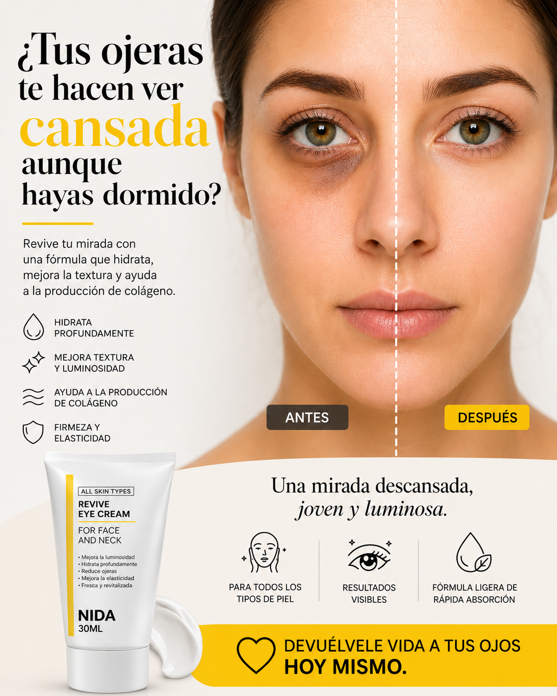 Crema Para Ojeras Y Bolsas-Revive tu mirada en minutos